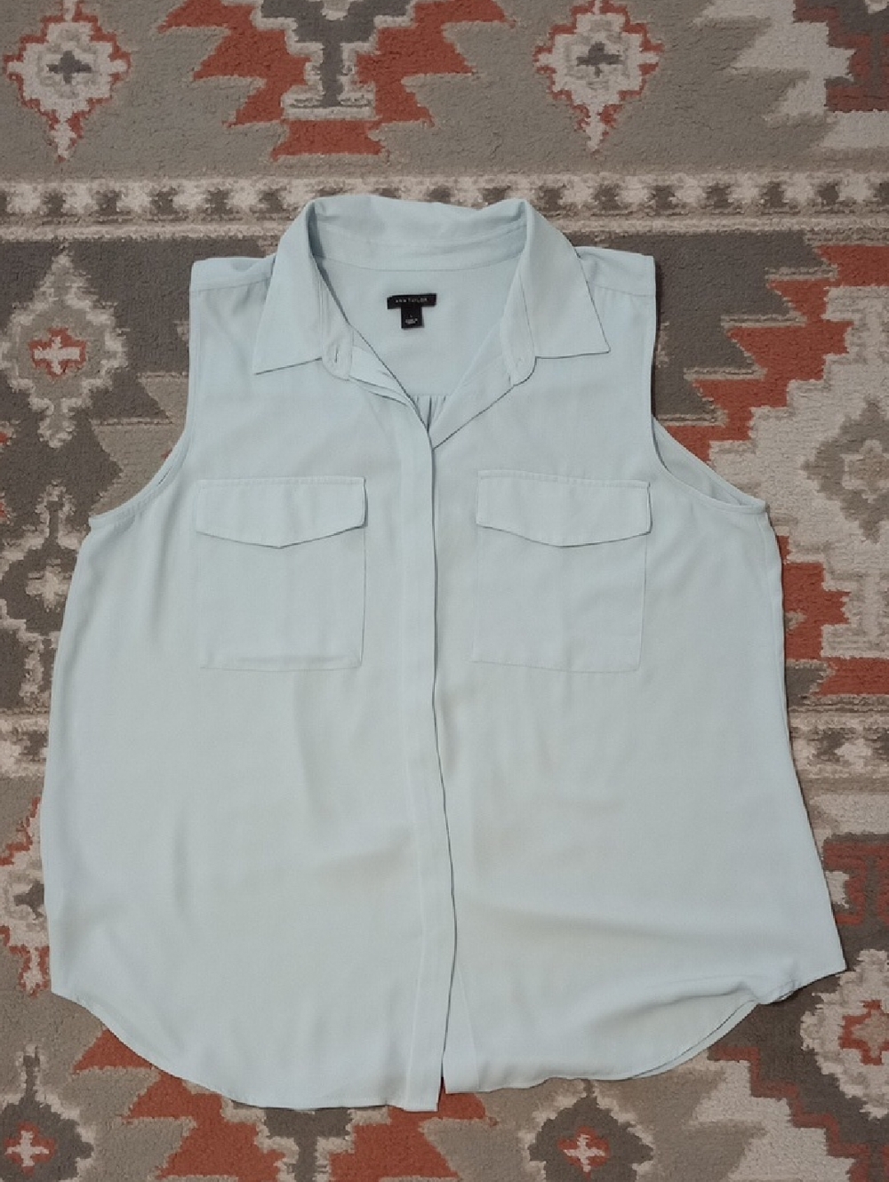 Ann Taylor Light Blue Sleeveless Camp Shirt Size L